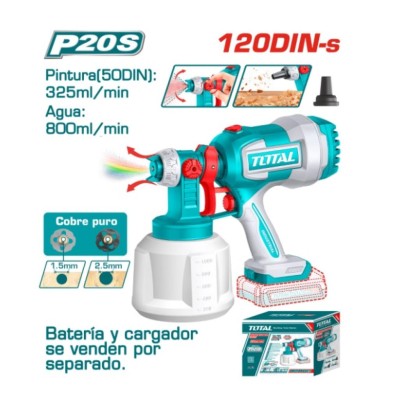 TOTAL PISTOLA DE PINTURA SEM FIO A BATERIA 20V TSGLI2004 Total Herramientas Oficial