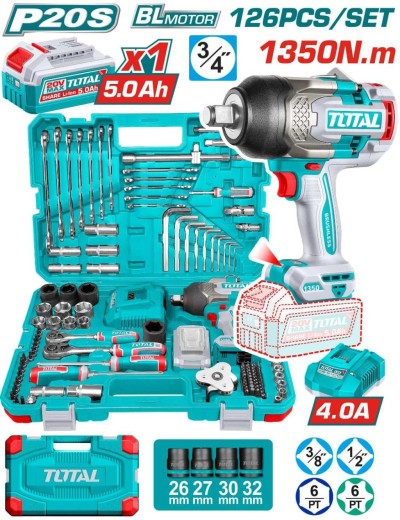 TOTAL  KIT FERAMENTA CHAVE DE IMPACTO  126PCS  THKTHP31262  Total Herramientas Oficial
