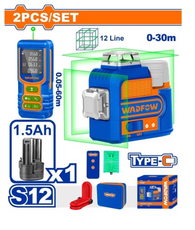 WADFOW  COMBO NIVEL LASER + TRENA  WLDK3902 Total Herramientas Oficial