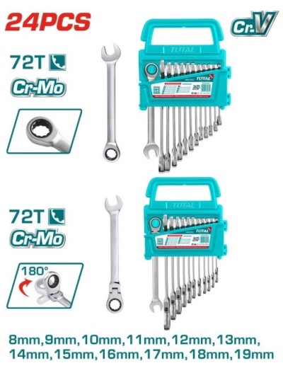 TOTAL  KIT CHAVE CATRACA 24PCS  THT103RK246 Total Herramientas Oficial