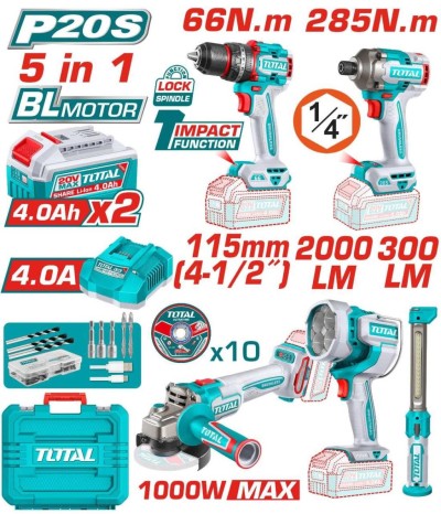 TOTAL  COMBO 5PCS 20V  TOSLI250692 Total Herramientas Oficial