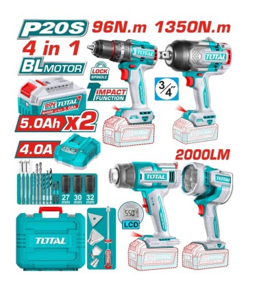 TOTAL  COMBO 4PCS 20V  TOSLI250608 Total Herramientas Oficial