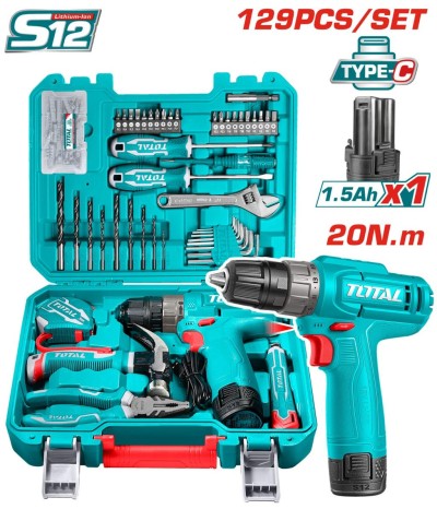 TOTAL KIT FURADEIRA 12V 129PCS THKTHP11292  Total Herramientas Oficial