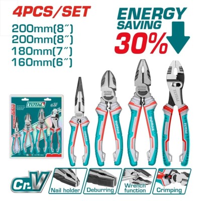 TOTAL  KIT ALICATES COMBINADO  4PCS   THT2K0488 Total Herramientas Oficial