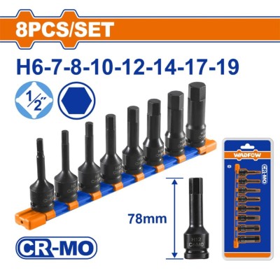 WADFOW  SOQUETES DE IMPACTO HEXAGONAL 8PCS   78MM  CRMO WMS3408  Total Herramientas Oficial