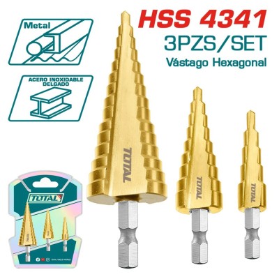 TOTAL  BROCAS DE ETAPA 3PCS HSS4341 TAC80402 Total Herramientas Oficial