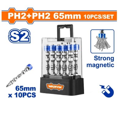 WADFOW JOGO DE PONTA DE CHAVE DE FENDA MAGNÉTICA 10PCS  65MM  WSV3B01 Total Herramientas Oficial
