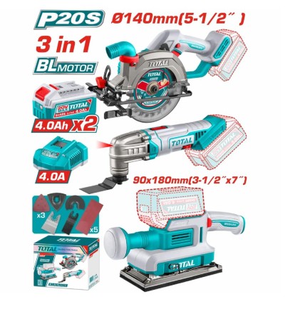TOTAL KIT FERRAMENTAS 3PCS  SEERA CIRCULAR+MULTI-FERRAMENTAS+LIXADEIRA  TOSLI250781 Total Herramientas Oficial