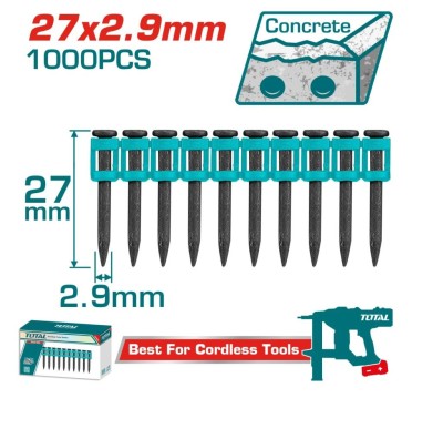 TOTAL PREGOS PARA PREGADOR DE CONCRETO  27MM  TAC02271 Total Herramientas Oficial