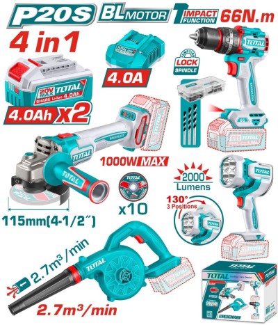 TOTAL  COMBO 4PCS 20V  UTOSLI250993 Total Herramientas Oficial