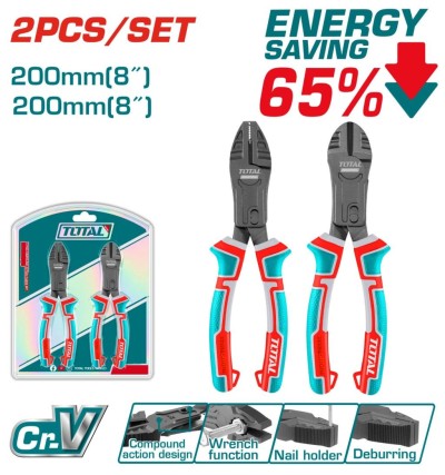 TOTAL KIT DE ALICATES  2PCS DE AÇÃO COMPOSTA   THT2CK221S Total Herramientas Oficial
