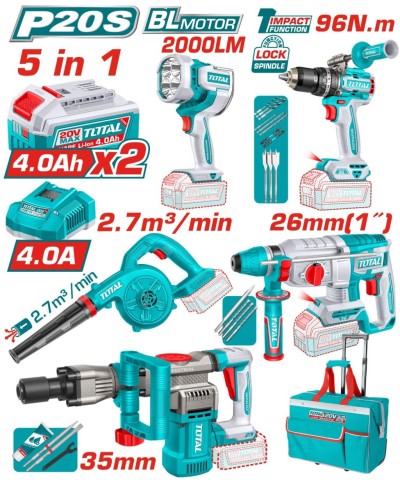TOTAL COMBO SEM FIO 5PCS 20V  TOSLI251083 Total Herramientas Oficial