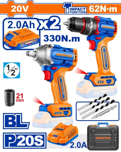 WADFOW COMBO 2PCS FURADEIRA + CHAVE DE IMPACTO 20V WCK20275 Total Herramientas Oficial