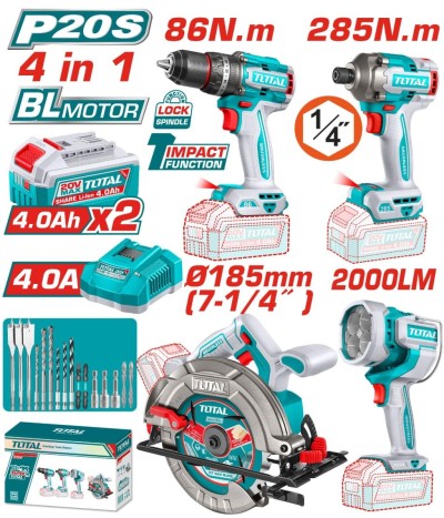 TOTAL COMBO SEM FIO  20V 4PCS  UTOSLI251082 Total Herramientas Oficial