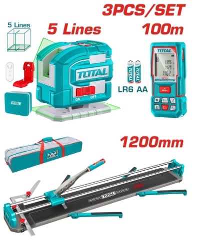 TOTAL COMBO 3PCS DETECTOR + LASER + CORTADOR DE AZULEJOS  TOS250911 Total Herramientas Oficial