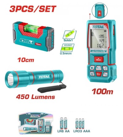 TOTAL COMBO 3PCS  DETECTOR + NÍVEL + LANTERNA TOS251003 Total Herramientas Oficial