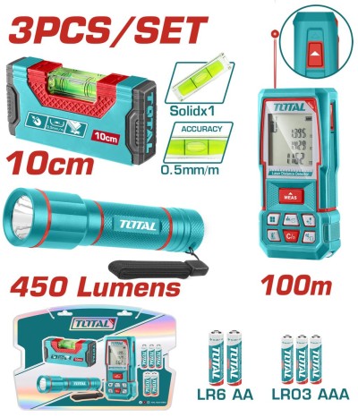 TOTAL COMBO 3PCS  DETECTOR + NÍVEL + LANTERNA TOS251003 Total Herramientas Oficial