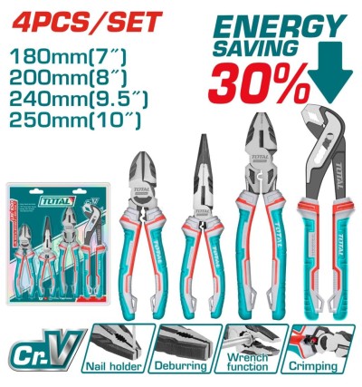 TOTAL KIT DE ALICATES 4PCS THT2K0498 Total Herramientas Oficial