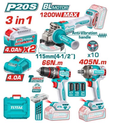 TOTAL COMBO 3PCS LIXADEIRA + PARAFUZADEIRA + CHAVE DE IMPACTO TCKLI20358 Total Herramientas Oficial