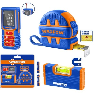 WADFOW COMBO 3PCS MEDIDOR DE DISTÂNCIA + FITA MÉTRICA + NÍVEL  WLDK5906 Total Herramientas Oficial