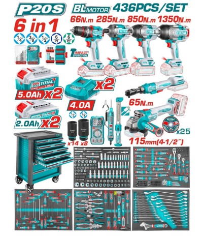 TOTAL KIT FERRAMENTAS  20V 436PCS   THPTCS84362  Total Herramientas Oficial
