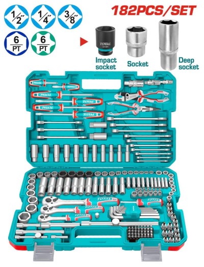 TOTAL KIT DE FERRAMENTAS COMBINADAS 182PCS THKTHP61827 Total Herramientas Oficial