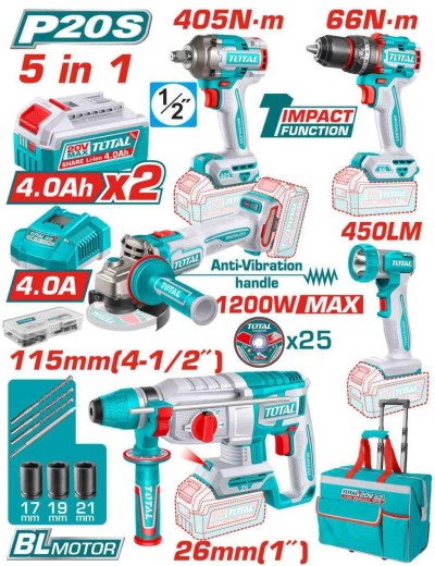 TOTAL COMBO 5PCS 20V TCKLI20595 Total Herramientas Oficial