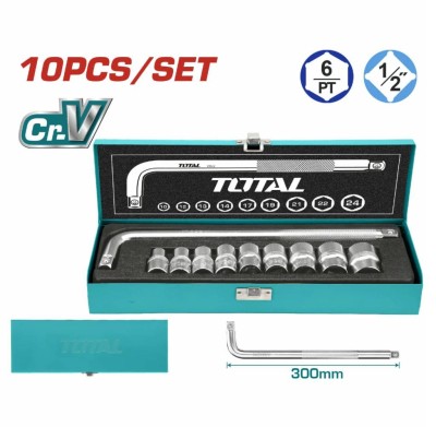 TOTAL JOGO DE SOQUETES 1/2 10PCS CR-V  THTL121101  Total Herramientas Oficial
