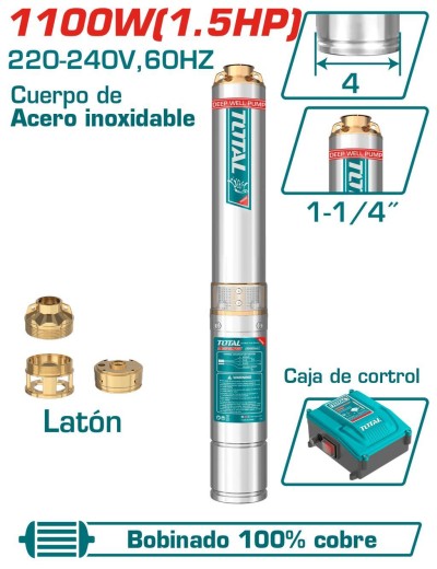 TOTAL BOMBA DE ÁGUA 1100W 1.5HP  TWP511006-5  112M  Total Herramientas Oficial