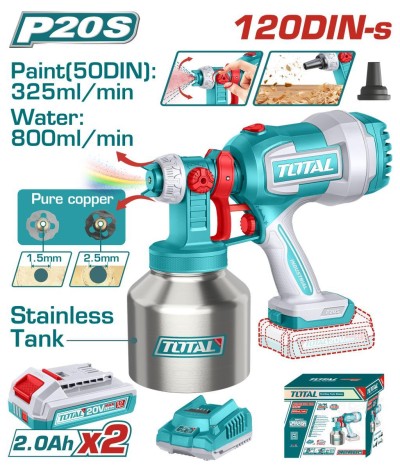 TOTAL PISTOLA DE TINTA 20V  120DIN TSGLI200414 Total Herramientas Oficial
