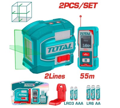 TOTAL COMBO 2PCS NÍVEL A LASER + MEDIDOR DE DISTÂNCIA  TLL260403 Total Herramientas Oficial
