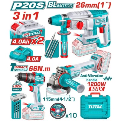 TOTAL COMBO 3PCS PARFUSADEIRA + ESMERILHADEIRA + MARTELO ROTATIVO  TCKLI202598 Total Herramientas Oficial