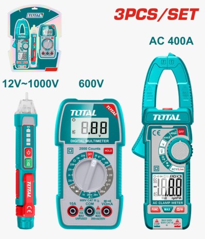 TOTAL COMBO 3PCS ALICATE AMPERÍMETRO + MULTÍMETRO + DETECTOR  TMT23069  Total Herramientas Oficial