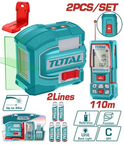 TOTAL COMBO 2PCS  NÍVEL A LASER + MEDIDOR DE DISTÂNCIA TOSLL260401  Total Herramientas Oficial
