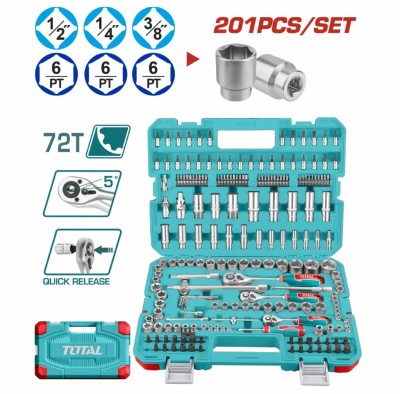TOTAL KIT DE FERRAMENTAS JOGO DE SOQUETES  201PCS  THTS082016 Total Herramientas Oficial